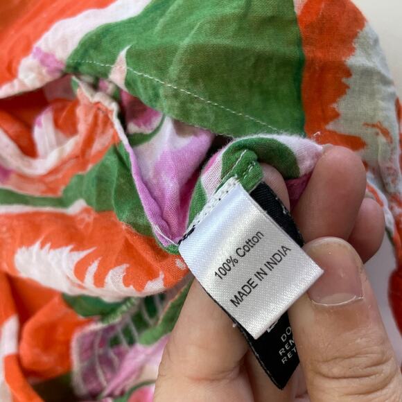 Banjanan‎ Shirt Womens Small Orange Pink Green Aurora Cutout Blouse Top Cotton - Picture 8 of 10